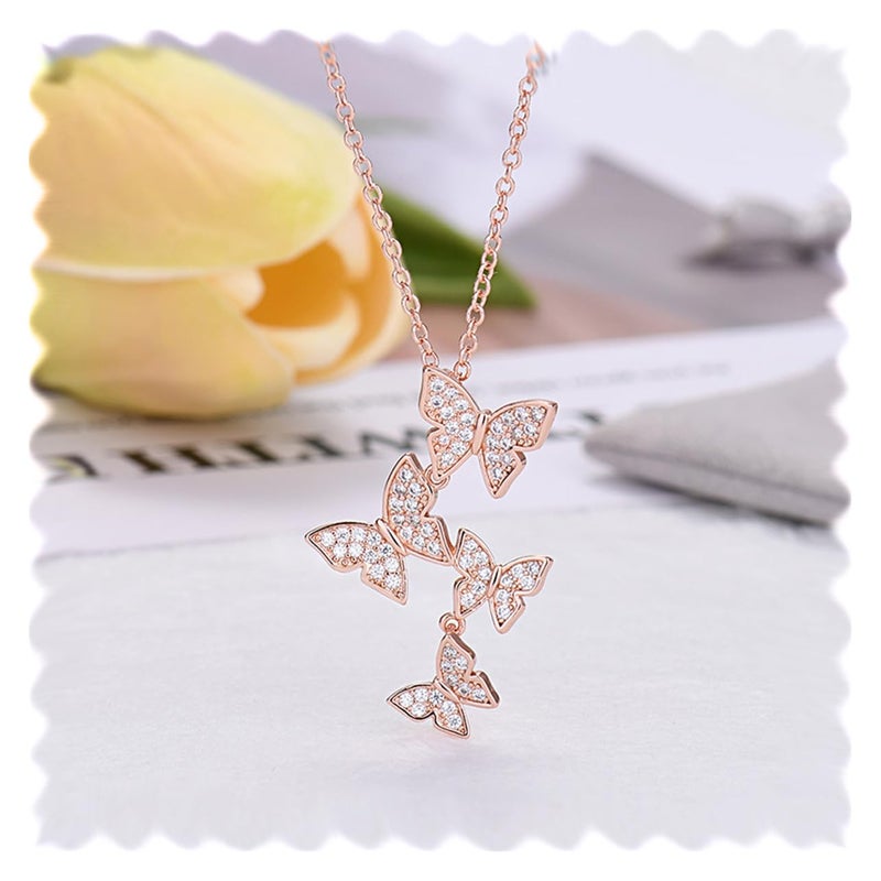 XINSHUN Real 925 Sterling Silver Long Zircon Butterfly Necklaces Necklace for Women Ladies - Image 2